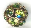 1 12mm Round Antique Copper with Olive Rhinestones